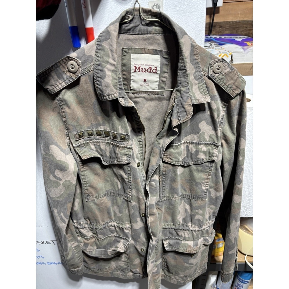 Vintage Y2K Mudd Studded Camo Army Jacket Medium Mall Prep Punk Cyber Goth Rave‎